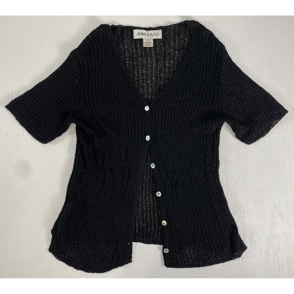 Y2K Vintage Black Crocheted Boho Style Davie Milane Cardigan Sweater Jones &‎ Co